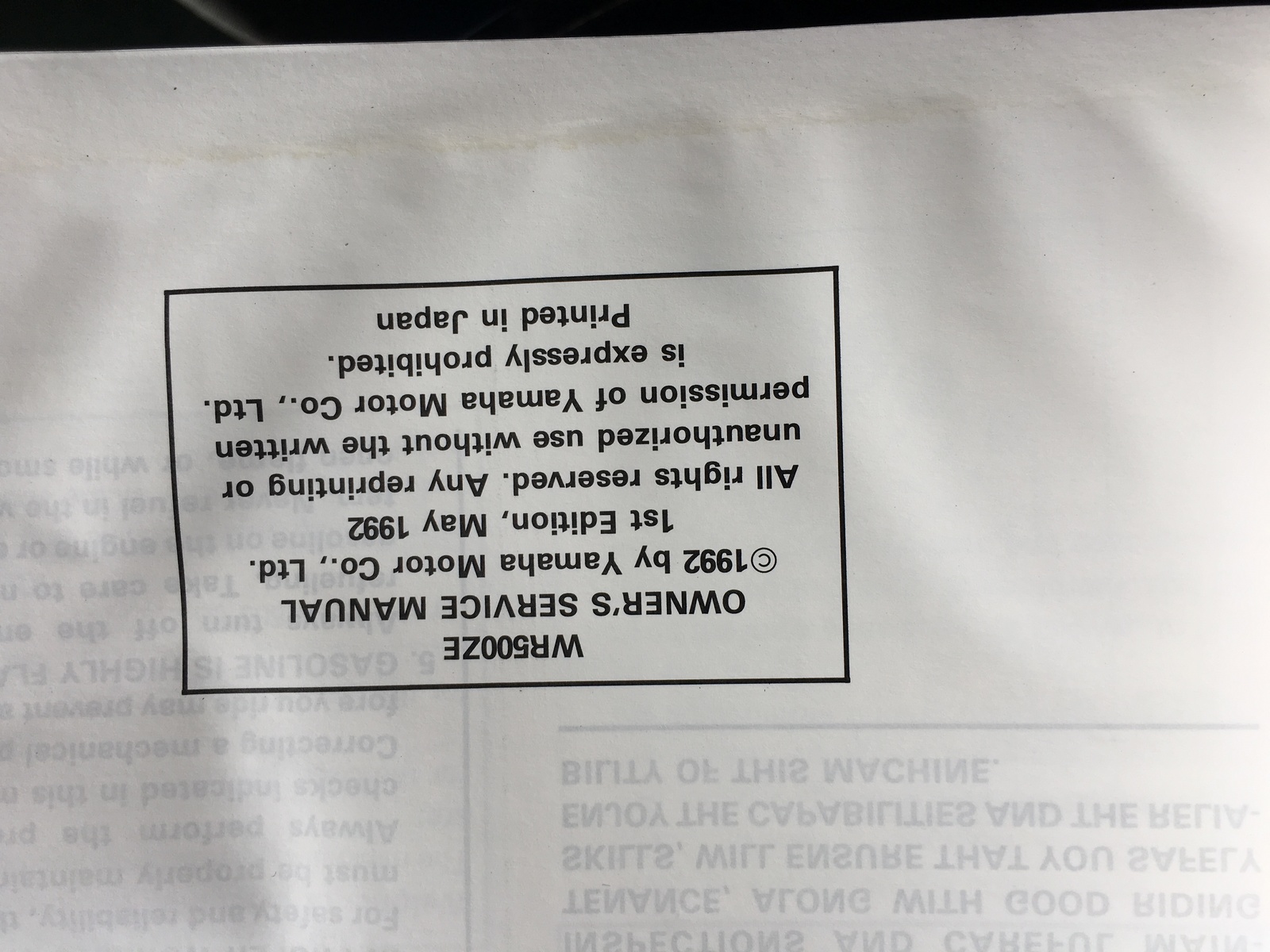 YAMAHA WR 500 ZE YAMAHA SERVICE WORKSHOP MANUAL