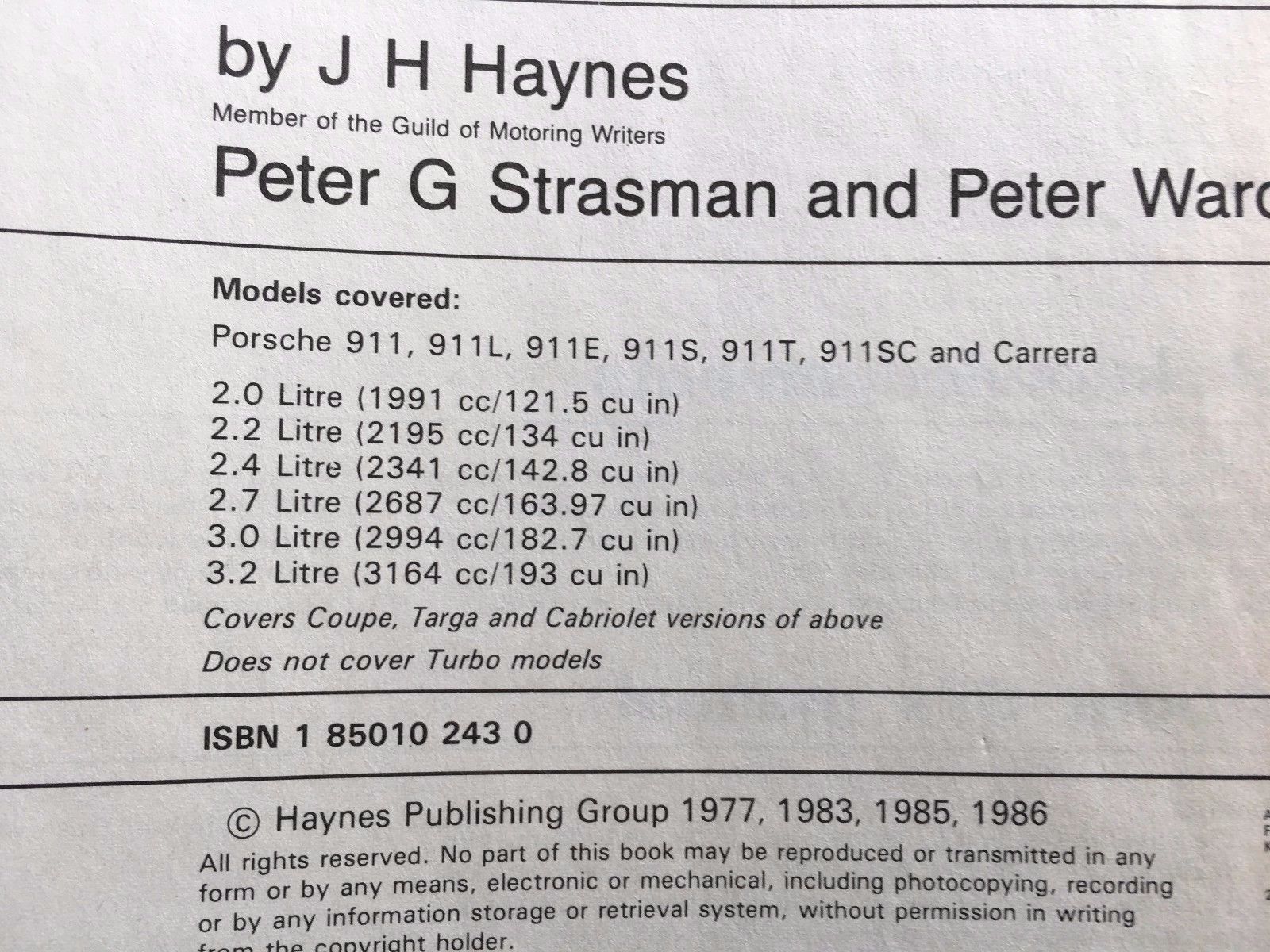 PORSCHE 911 HAYNES WORKSHOP MANUAL