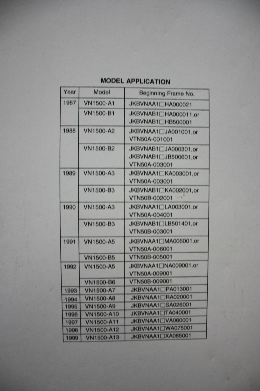 GENUINE KAWASAKI SERVICE WORKSHOP MANUAL 87-99 VN1500