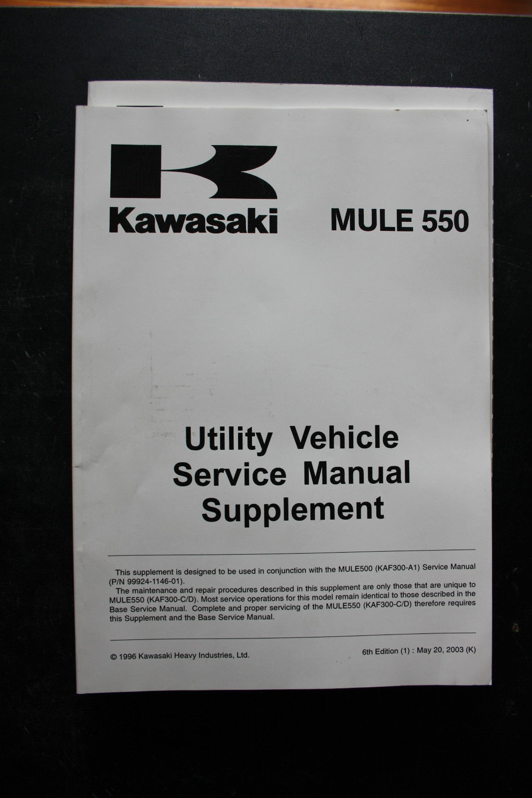 GENUINE KAWASAKI SERVICE MANUAL SUPPLEMENT MULE 550 Kawasaki