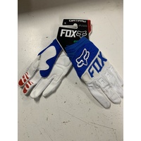 FOX RACING MX DIRTPAW RACE GLOVES WHILE BLUE WHITE SIZE SMALL ADULT CLEANACE