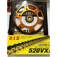 KTM 49 REAR 14 FRONT FORGED SPROCKET STEALTH 300 DID VX3 GOLD 520 XRING CHAIN 250 350 450 500