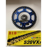 KTM 50 T BLUE REAR 14 FRNT SPROCKET STEALTH 300 DID VX3 GOLD 520 XRING HUSKY BERG