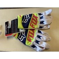 FOX RACING MX DIRTPAW RACE GLOVES WHILE BLUE PINK YELLOW  SIZE LARGE