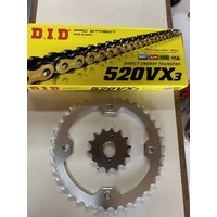 YAMAHA YFZ 450 2004 - 2009 14 FRONT 38 REAR CHAIN AND SPROCKET SET DID VX3