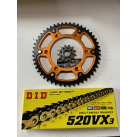 KTM 49 REAR 13 FRONT SPROCKET STEALTH DID VX3 GOLD 520 XRING CHAIN 250 300 350 450 500