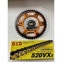 KTM 49 T REAR 14 T FRONT SPROCKET STEALTH 300 DID VX3 GOLD 520 XRING CHAIN 350 450 500 250 125
