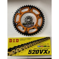 KTM 48 REAR 13 FRONT SPROCKET STEALTH DID VX3 GOLD 520 XRING CHAIN 250 300 350 450 500 ORANGE