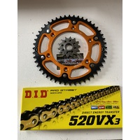 KTM 48 T REAR 14 T FRONT SPROCKET STEALTH 300 DID VX3 GOLD 520 XRING CHAIN 350 450 500 250 125 ORANGE