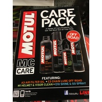 MOTUL OFF ROAD MOTORCYCLE CARE PACK A3 AIR FILTER OIL C3 CHAIN LUBE M1 HELEMT CLEANER E10 SHINE