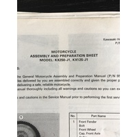 KAWASAKI KX250-J1 KX125-J1 ASSEMBLY AND PREPERATION SHEETS