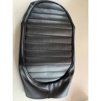 HONDA CT 70 DAX  BLACK PADDED VINYL SEAT COVER WITH PIPING AROUND EDGE WHITE HONDA LOGO 