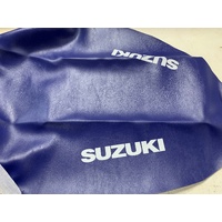 SUZUKI JR 80 BLUE VINYL VINAL SEAT COVER STAPPLE ON WITH WHITE LETTERING