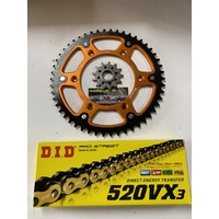 KTM 50 REAR 13 FRONT SPROCKET STEALTH DID VX3 GOLD 520 XRING CHAIN 250 300 350 450 500