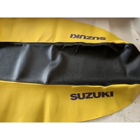 SUZUKI DRZ 250 BLACK YELLOW VINYL VINAL SEAT COVER STAPPLE ON WITH PURPLE LETTERING