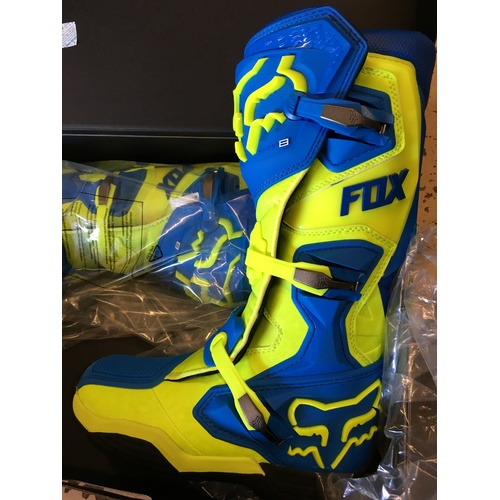 FOX COMP 8 MX BOOTS BLUE / YELLOW SIZE 12  ON SALE AT A BARGAIN PRICE GET IN QUICK !
