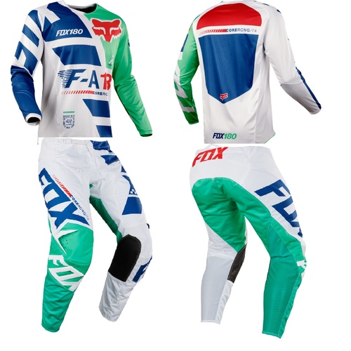 FOX RACING  MX OFFROAD  RACE 180 SAYAK GREEN - WHITE  LARGE JERSEY 34 PANTS