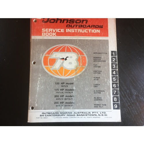 JOHNSON OUTBOARD 150HP 175HP 200HP 235HP MODELS WORKSHOP SERVICE MANUAL