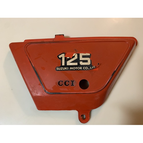 SUZUKI TF 100 125 LEFT PLASTIC SIDE OIL TANK COVER ORANGE