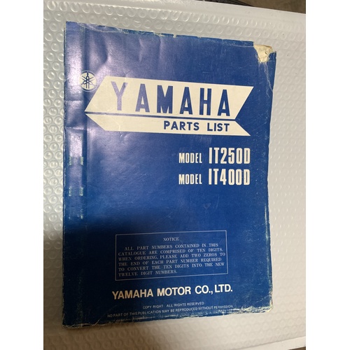 GENUINE YAMAHA IT 400 D PARTS LIST BOOK SCHEMATICS PART NUMBERS 1W5-28198-60