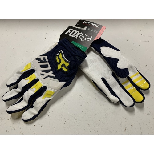 FOX RACING MX DIRTPAW RACE SE GLOVES WHILE BLUE SIZE XXL 2X EXTRA LARGE CLEARANCE YELLOW