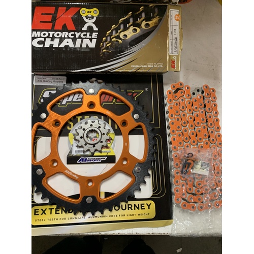 KTM 50 T REAR 13 T FRONT SPROCKET STEALTH 300 EK ORANGE 520 XRING CHAIN 350 450 500 250 125