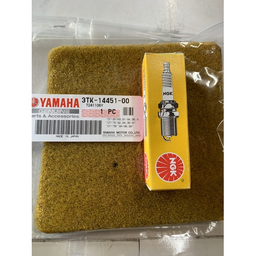 YAMAHA DT 175 SERVICE , B8ES NGK SPARK PLUG AND GENUINE AIR FILTER FOAM ELEMENT