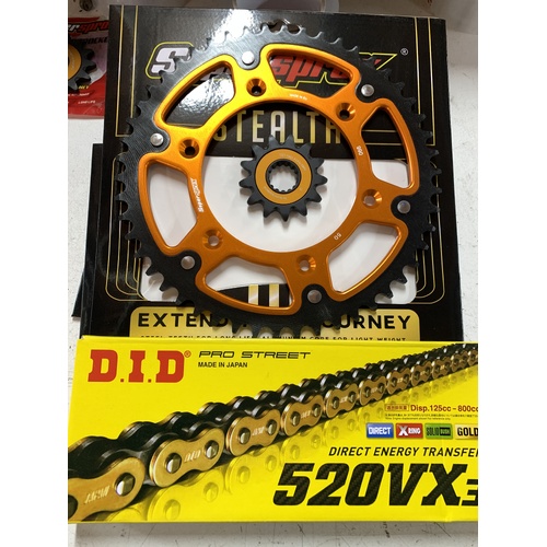 KTM 48 REAR 14 FRONT FORGED SPROCKET STEALTH 300 DID VX3 GOLD 520 XRING CHAIN 250 350 450 500