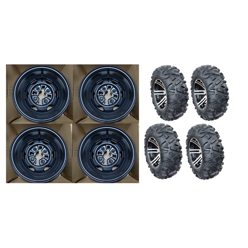 FRONT & REAR 12 INCH ATV RIMS TYRES  SET 4 SUZUKI YAMAHA BIGBEAR 350 400 KODIAK 450 BLACK KNIGHT