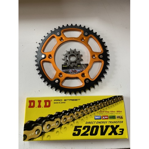 KTM 49 REAR 13 FRONT SPROCKET STEALTH DID VX3 GOLD 520 XRING CHAIN 250 300 350 450 500