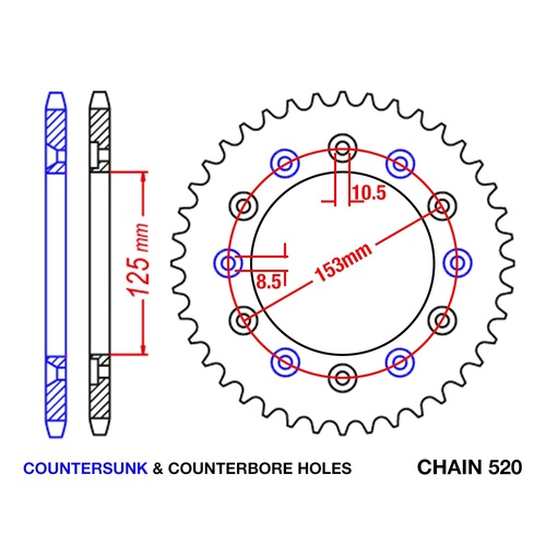 HONDA XR 400 REAR 45 T STEEL SPROCKET