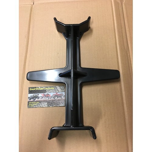PLASTIC FIXED 10 INCH FORK BLOCK TIE DOWN SEAL SAVER FRONT WHEEL CHOCK BLACK
