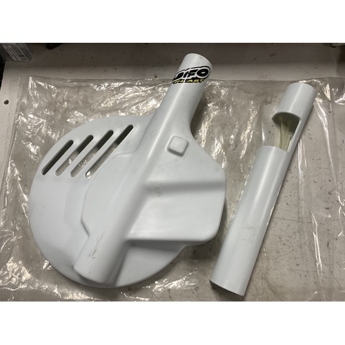 NEW OLD STOCK UFO FRONT DISC BRAKE AND FORK LEG COVER WHITE
