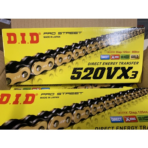 DID 520 VX3 X RING CHAIN - BLACK & GOLD KTM CRF WR WRF YZ YFX TE FE KX KXF RMX RM RMZ DR XR 