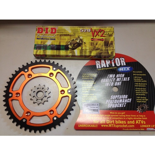 KTM 50 T REAR 14 T FRONT SPROCKET MTX RAPTOR 300 DID VX2 GOLD 520 XRING CHAIN OG