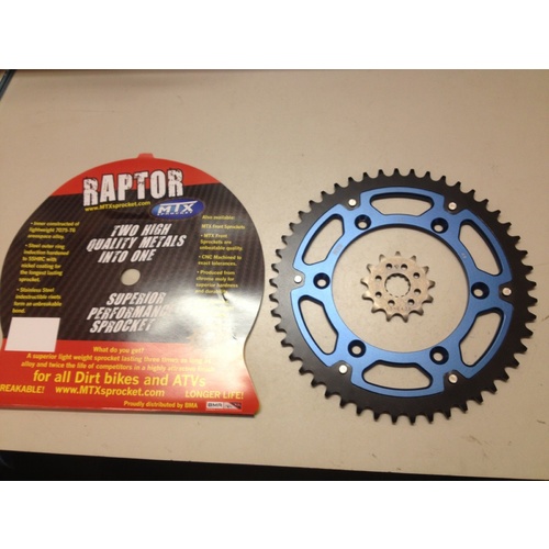 YAMAHA YZ  250 49 TOOTH REAR MTX RAPTOR & 14 FRONT SPROCKET BLUE