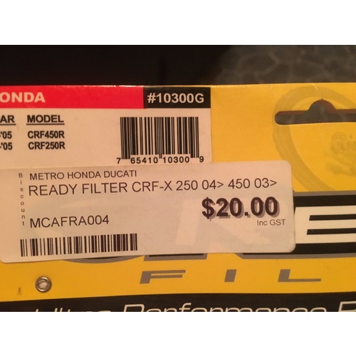 HONDA READY AIR FILTER/CLEANER CRF-X 250 2004-05 CRF450R 2003-05 MODEL