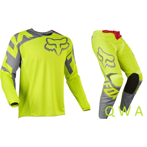 FOX RACING MX GEAR SET 180 RACE FLURO YELLOW GREEN GEAR PANTS 34 JERSEY LARGE