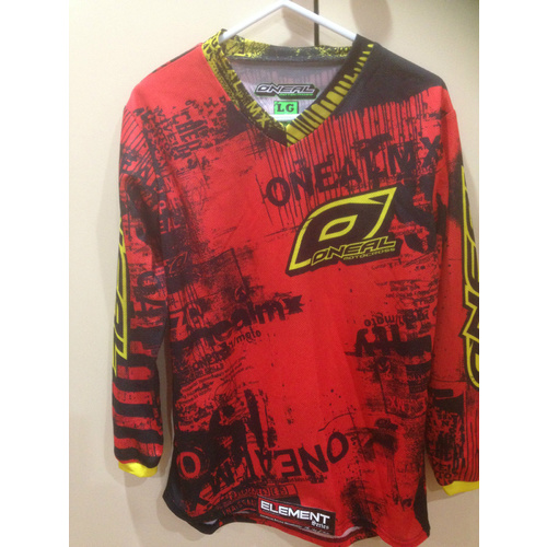 KIDS MOTORX RACE JERSEY - O'NEAL MOTOCROSS  RED WITH GRAPHICS SIZE KIDS LG (119)