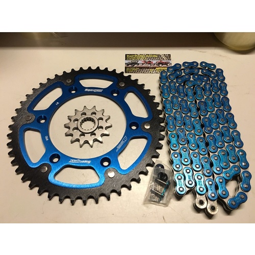 KTM BERG HUSKY 48 T REAR 14 T FRONT SPROCKET STEALTH 300 EK 520 XRING BLUE CHAIN