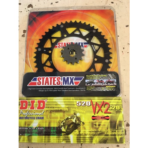KAWASAKI KX 250 2ST 48 & 14 F SPROCKET STATES MX BLACK GOLD DID XRING CHAIN KIT