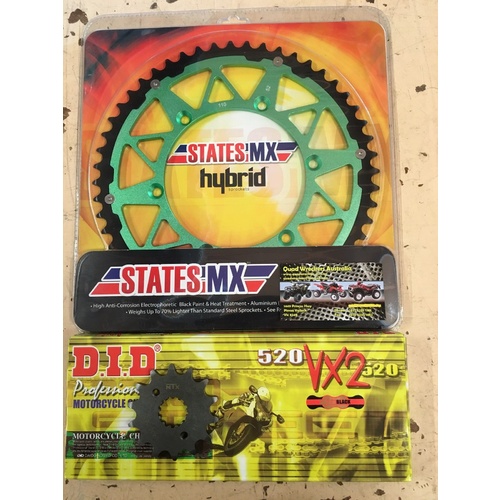 KAWASAKI KX 250 2ST 50 & 13 F SPROCKET STATES MX GREEN GOLD DID XRING CHAIN KIT