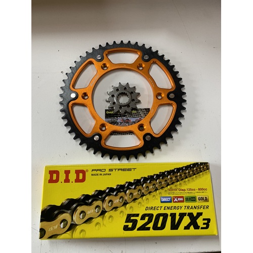 KTM 52 REAR 13 FRONT SPROCKET STEALTH 300 DID VX3 GOLD 520 XRING CHAIN 250 350 450 500