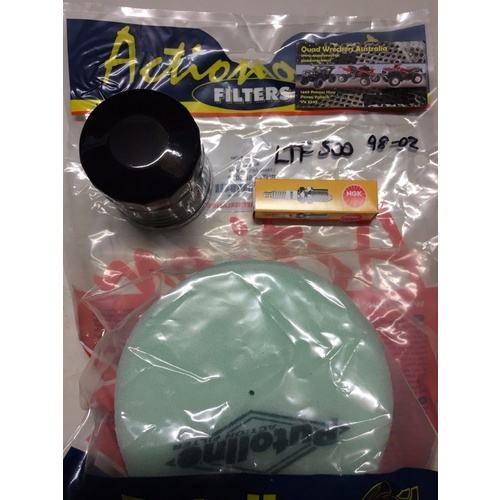 SUZUKI LTF LTA 500 QUAD RUNNER MASTER 98  02 ATV SERVICE KIT AIR OIL FILTER PLUG