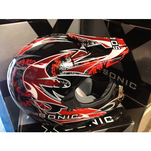 SONIC BLACK RED DIRT MX  BIKE HELMET AUSTRALIA SAFTEY STANDARDS SIZE LARGE