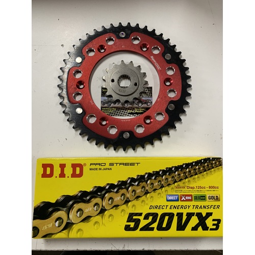 HONDA XR 400 45 TOOTH REAR RED STEALTH 15 FRONT STEEL SPROCKET DID VX3 CHAIN KIT