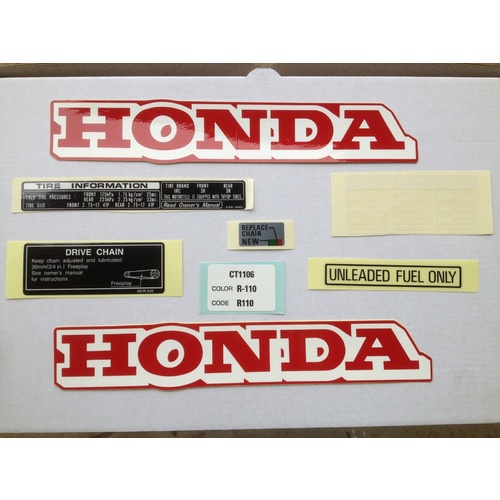 HONDA CT 110 POSTIE STICKERS SET - MARK - GRAPHICS FOR COWL FUEL , WARNING LABEL